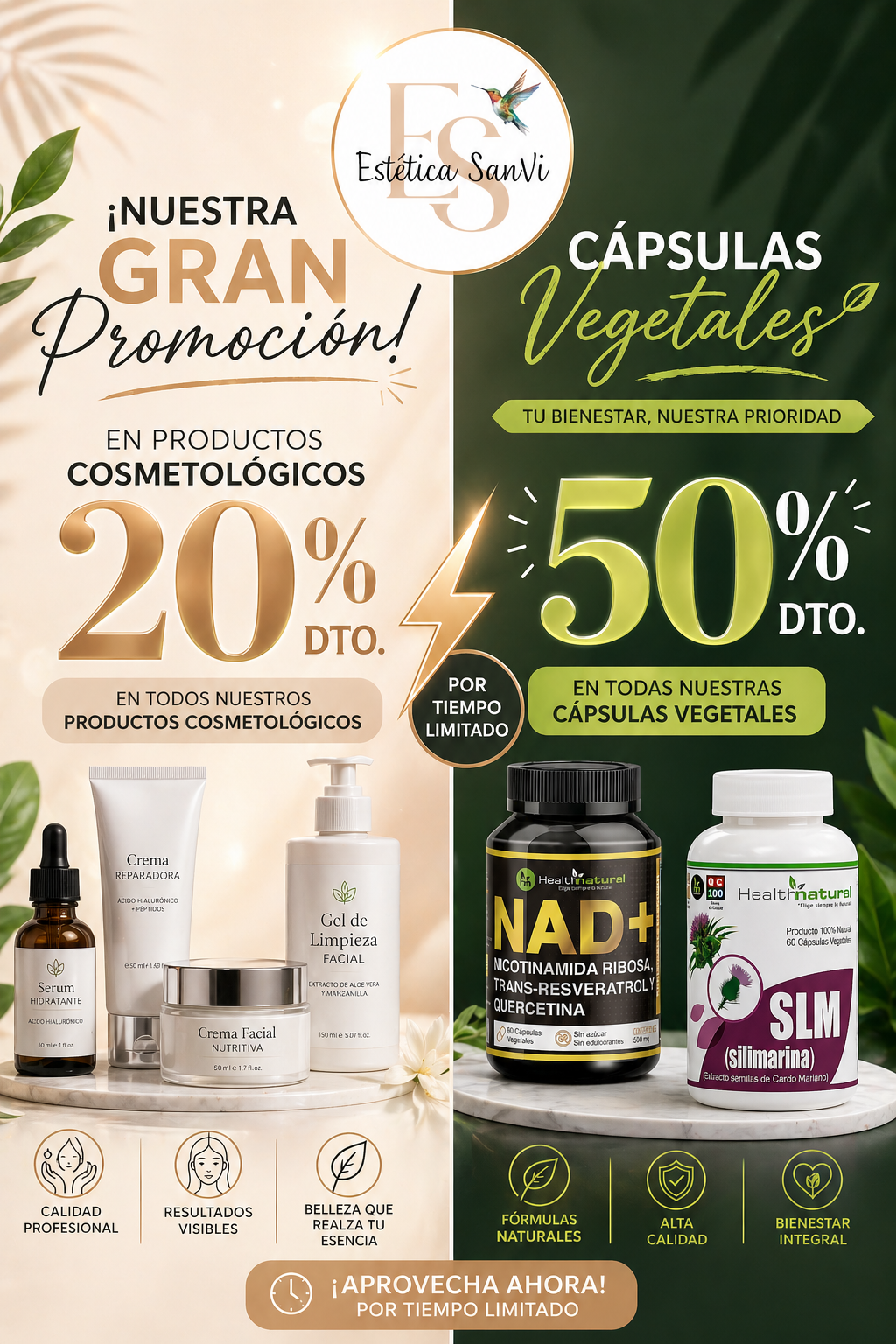 20% descuento en productos cosmetológicos y 50% en cápsulas vegetales – Estética SanVi